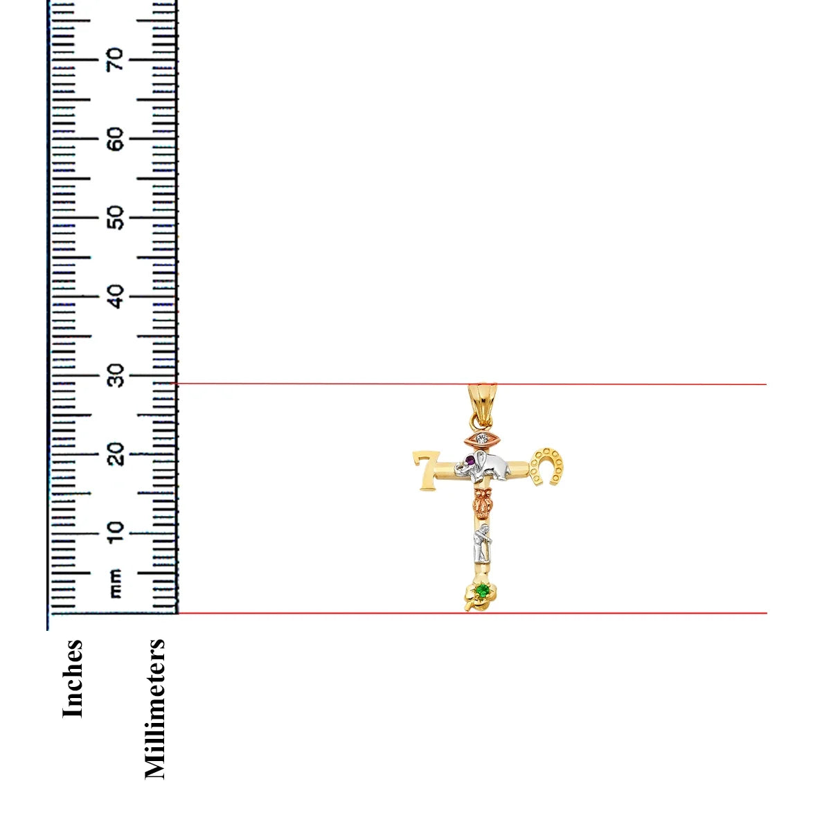 14K Tri-Color Gold Lucky Religious Cross Charm Pendant