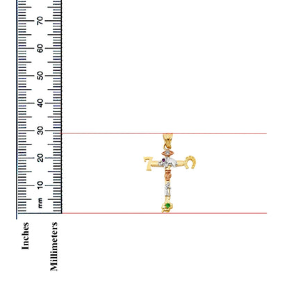 14K Tri-Color Gold Lucky Religious Cross Charm Pendant