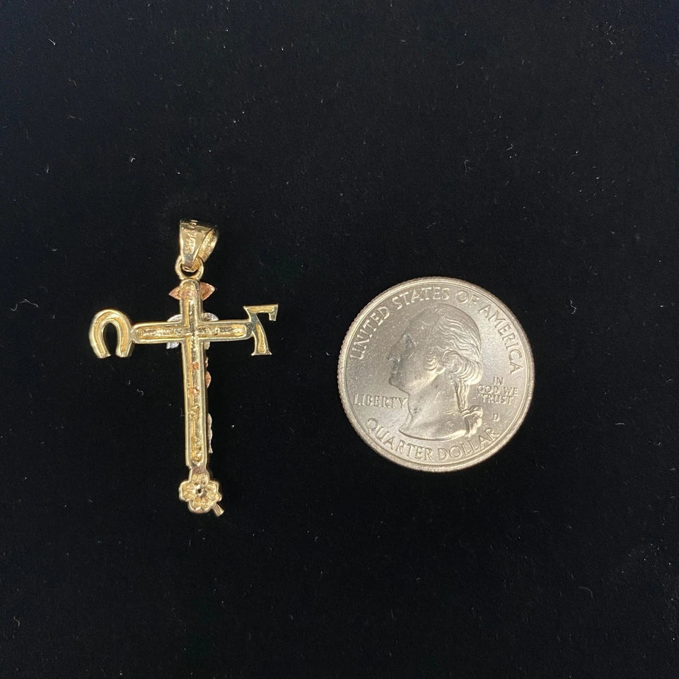 14K Tri-Color Gold Lucky Religious Cross Charm Pendant