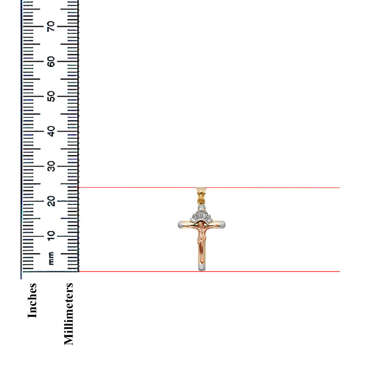 14K Tri-Color Gold Tube Cubic Zirconia Religious Crucifix Cross Pendant