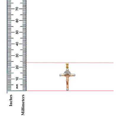 14K Tri-Color Gold Tube Cubic Zirconia Religious Crucifix Cross Pendant