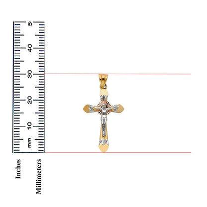 14K Tri-Color Gold Cubic Zirconia Unisex Religious Crucifix Cross Pendant