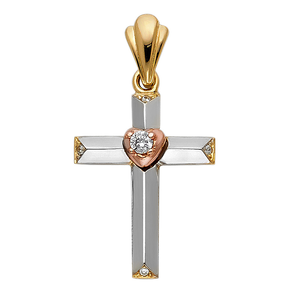 14K Tri-Color Gold Religious Cross Pendant for Necklace or Chain