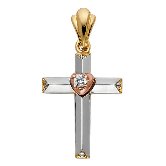 14K Tri-Color Gold Religious Cross Pendant for Necklace or Chain