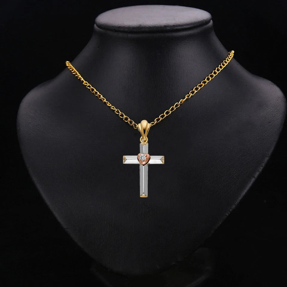 14K Tri-Color Gold Religious Cross Pendant for Necklace or Chain