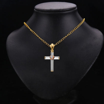14K Tri-Color Gold Religious Cross Pendant for Necklace or Chain