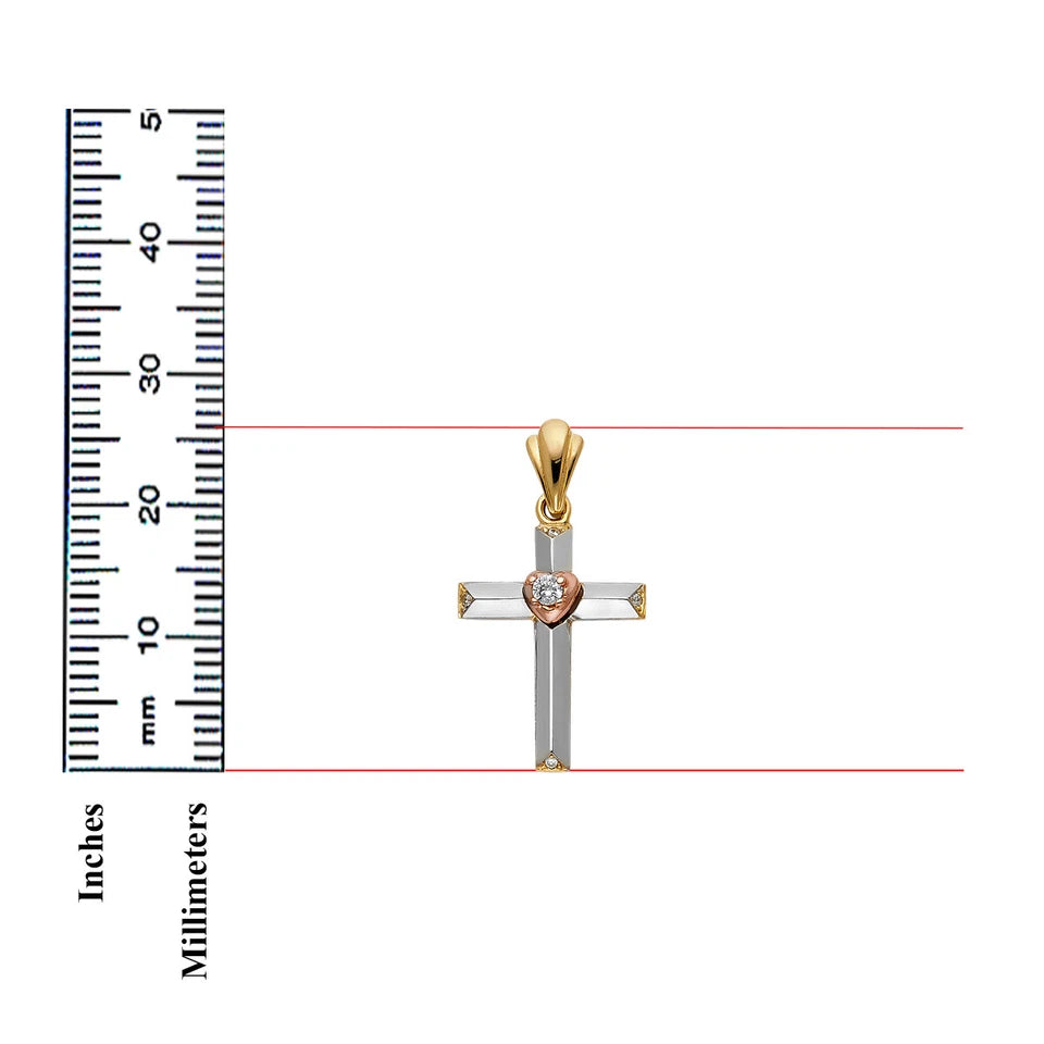 14K Tri-Color Gold Religious Cross Pendant for Necklace or Chain