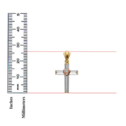 14K Tri-Color Gold Religious Cross Pendant for Necklace or Chain
