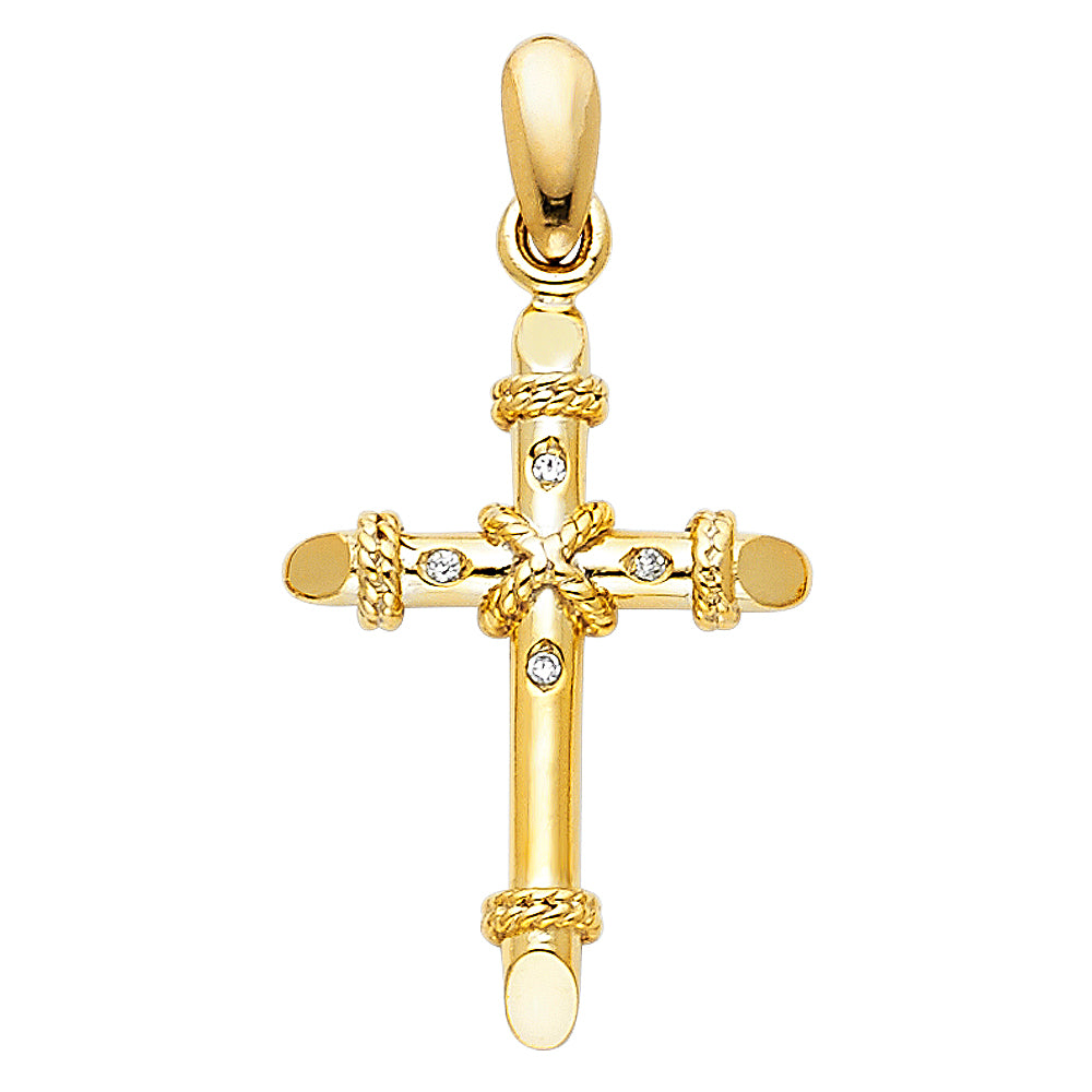 14K Yellow Gold Christian Cross Charm Pendant for Necklace or Chain