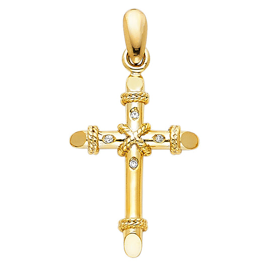 14K Yellow Gold Christian Cross Charm Pendant for Necklace or Chain