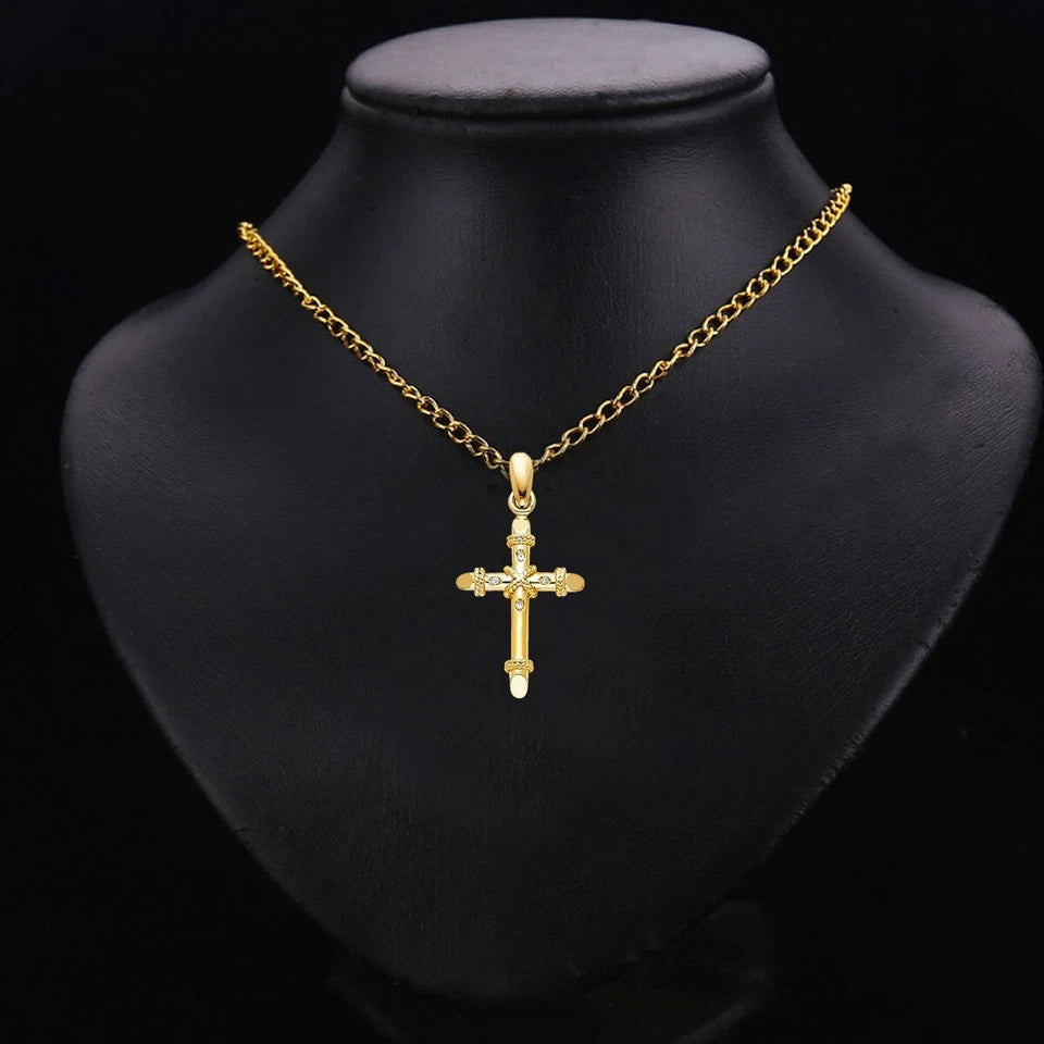 14K Yellow Gold Christian Cross Charm Pendant for Necklace or Chain