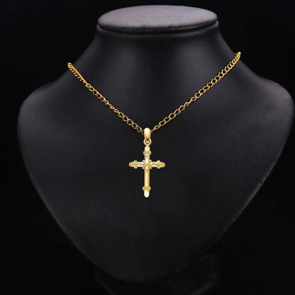 14K Yellow Gold Christian Cross Charm Pendant for Necklace or Chain
