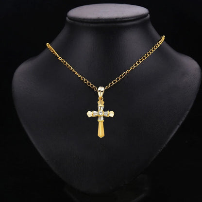 14K Yellow Gold Cubic Zirconia Religious Cross Pendant for Necklace or Chain