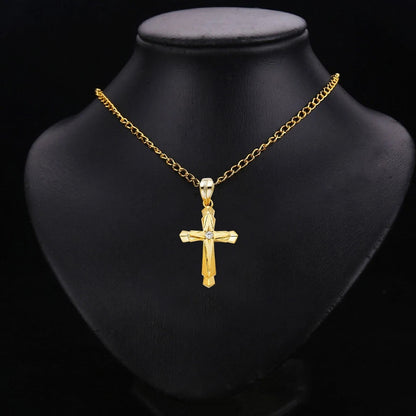 14K Yellow Gold Cubic Zirconia Christian Cross Pendant for Men & Women