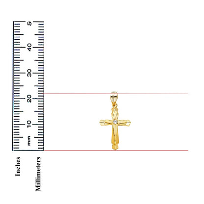 14K Yellow Gold Cubic Zirconia Christian Cross Pendant for Men & Women