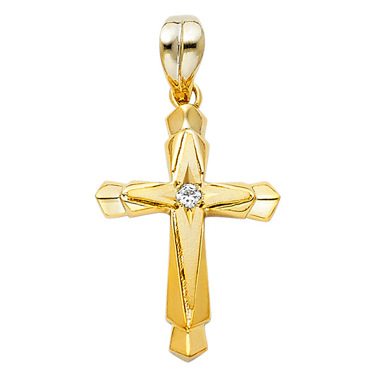 14K Yellow Gold Cubic Zirconia Christian Cross Pendant for Men & Women