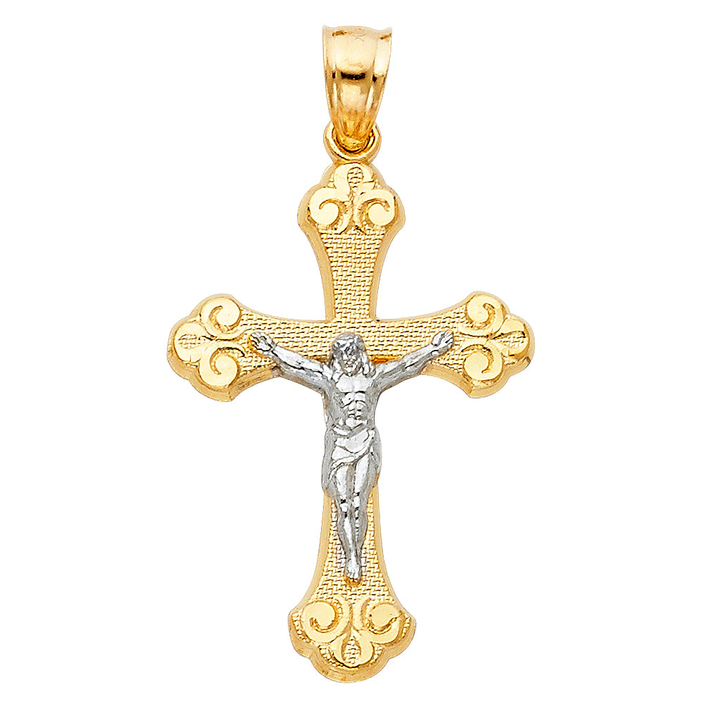 14K Two-Tone Gold Religious Fancy Crucifix Cross Charm Pendant