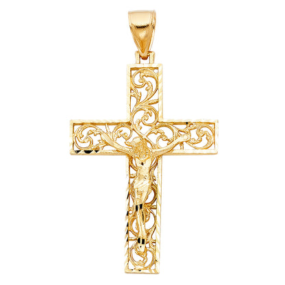 14K Yellow Gold Large Religious Crucifix Cross Pendant for Necklace or Chain