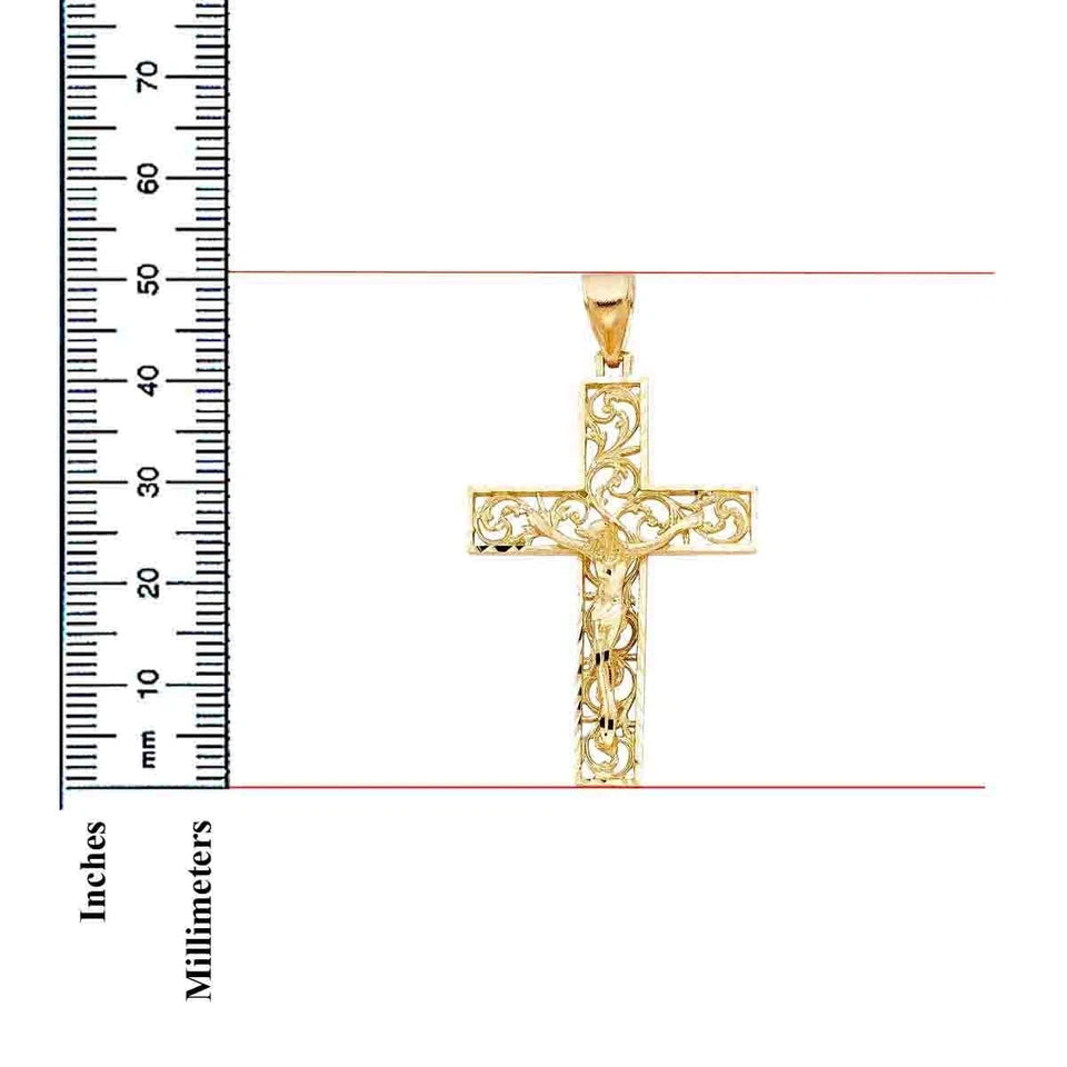 14K Yellow Gold Large Religious Crucifix Cross Pendant for Necklace or Chain