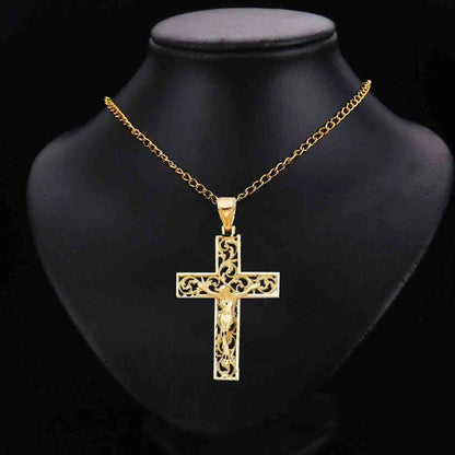 14K Yellow Gold Large Religious Crucifix Cross Pendant for Necklace or Chain