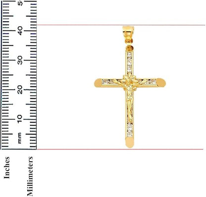14K Yellow Gold Cubic Zirconia Religious Crucifix Cross Charming Pendant