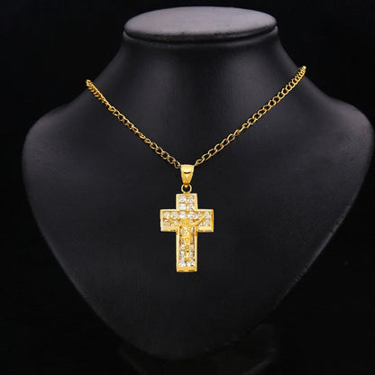 14K Yellow Gold Cubic Zirconia Religious Crucifix Pendant