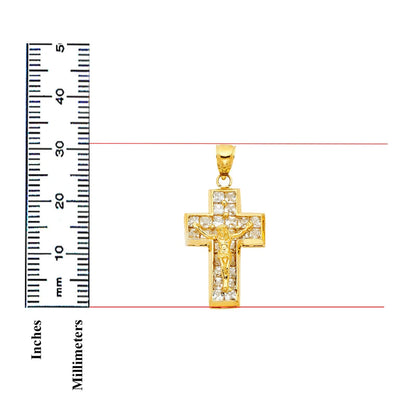 14K Yellow Gold Cubic Zirconia Religious Crucifix Pendant