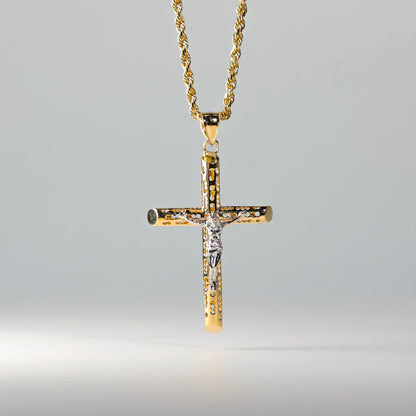 14K Two-Tone Gold Cut-Out Religious Crucifix Cross Pendant for Necklace or Chain