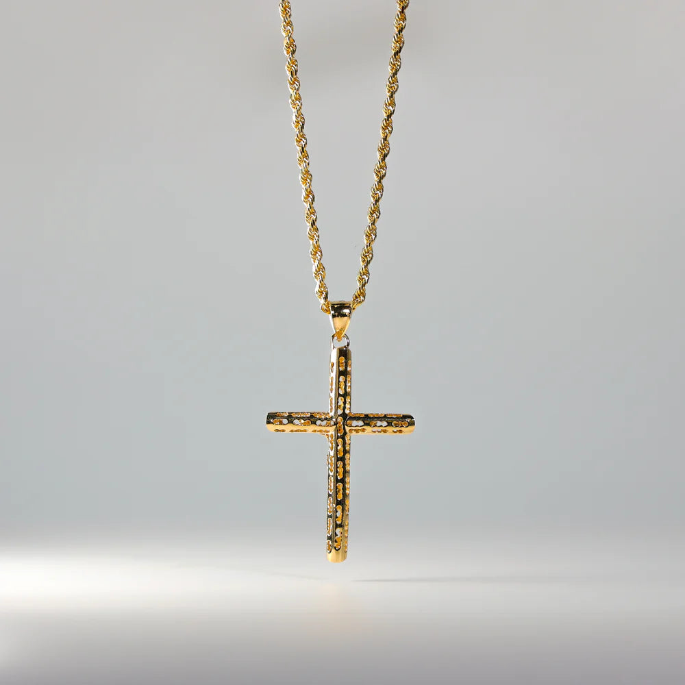 14K Two-Tone Gold Cut-Out Religious Crucifix Cross Pendant for Necklace or Chain