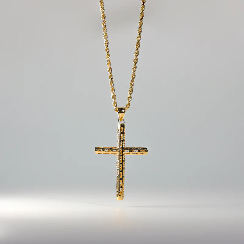 14K Two-Tone Gold Cut-Out Crucifix Cross Religious Pendant - 50x30mm