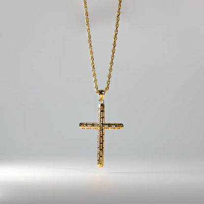 14K Two-Tone Gold Cut-Out Crucifix Cross Religious Pendant - 50x30mm