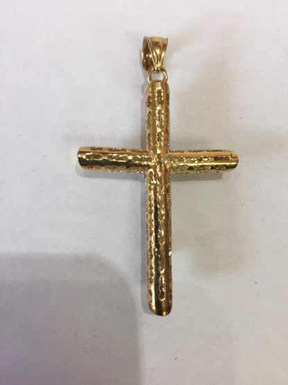 Large 14K Two-Tone Gold Cut-Out Crucifix Cross Religious Pendant - 90x50mm