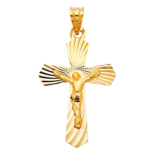Gold crucifix pendant on a white background