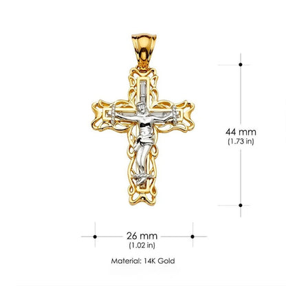 14K Two-Tone Gold CZ Crucifix Cross Religious Pendant for Necklace or Chain
