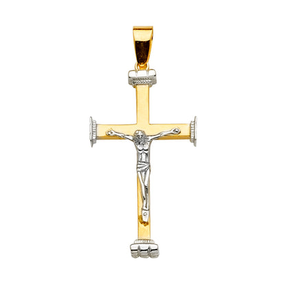 14K Two-Tone Yellow & White Gold Catholic Crucifix Cross Pendant for Necklace or Chain