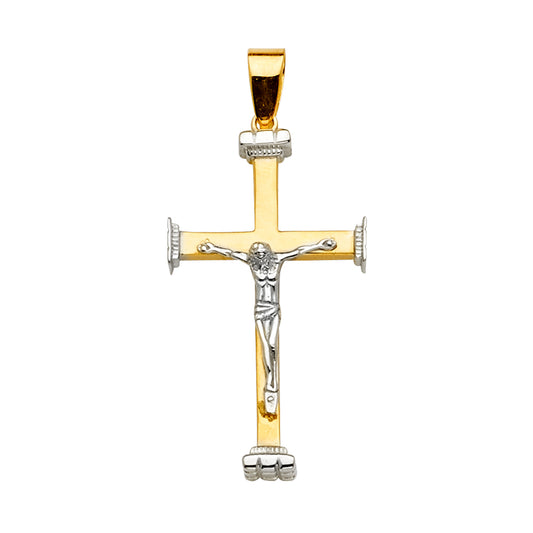 14K Two-Tone Yellow & White Gold Catholic Crucifix Cross Pendant for Necklace or Chain