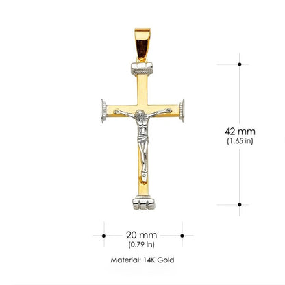 14K Two-Tone Yellow & White Gold Catholic Crucifix Cross Pendant for Necklace or Chain