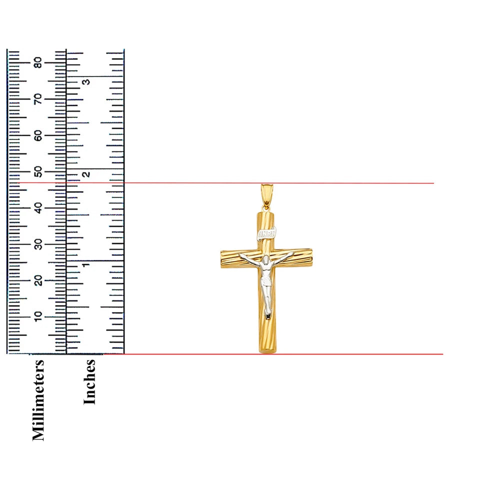 14K Two-Tone Yellow & White Gold Catholic Crucifix Cross Charm Pendant - 26×47mm