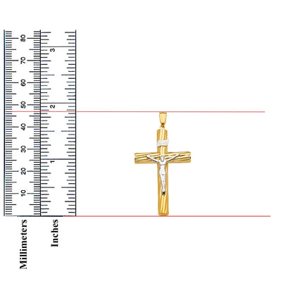 14K Two-Tone Yellow & White Gold Catholic Crucifix Cross Charm Pendant - 26×47mm