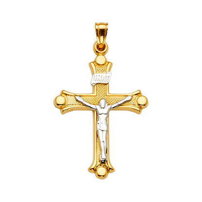 14K Two-Tone Yellow & White Gold Catholic Crucifix Cross INRI Religious Pendant