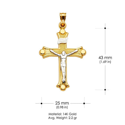 14K Two-Tone Yellow & White Gold Catholic Crucifix Cross INRI Religious Pendant