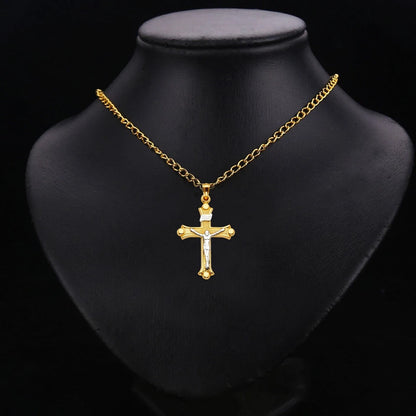 14K Two-Tone Yellow & White Gold Catholic Crucifix Cross INRI Religious Pendant