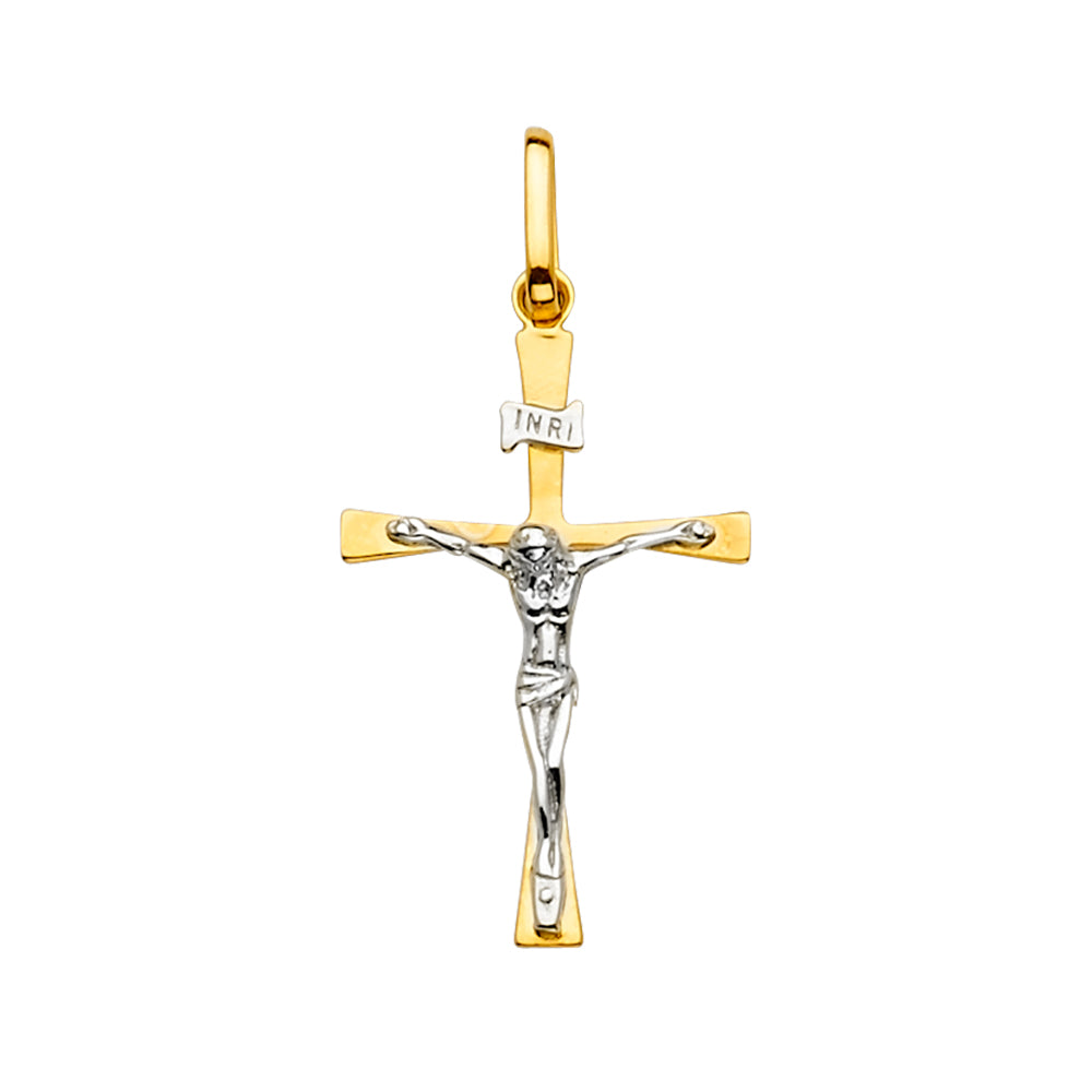 14K Two-Tone Yellow & White Gold Crucifix Cross Pendant – 35×17mm