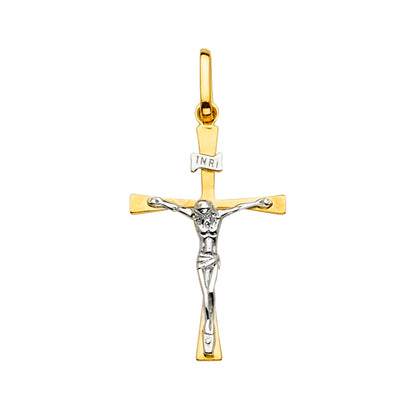 14K Two-Tone Yellow & White Gold Crucifix Cross Pendant – 35×17mm