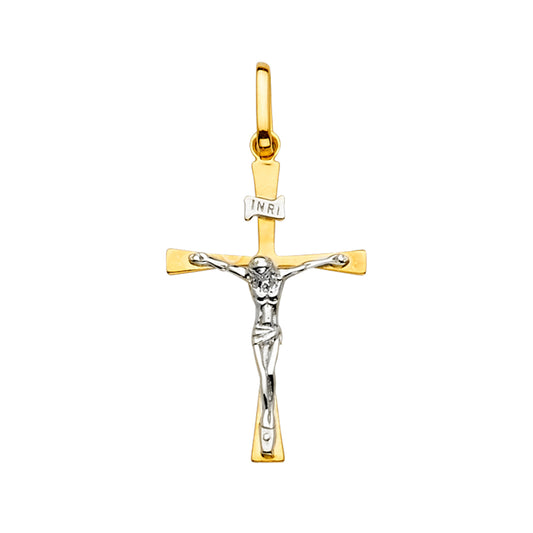 14K Two-Tone Yellow & White Gold Crucifix Cross Pendant For Necklace or Chain