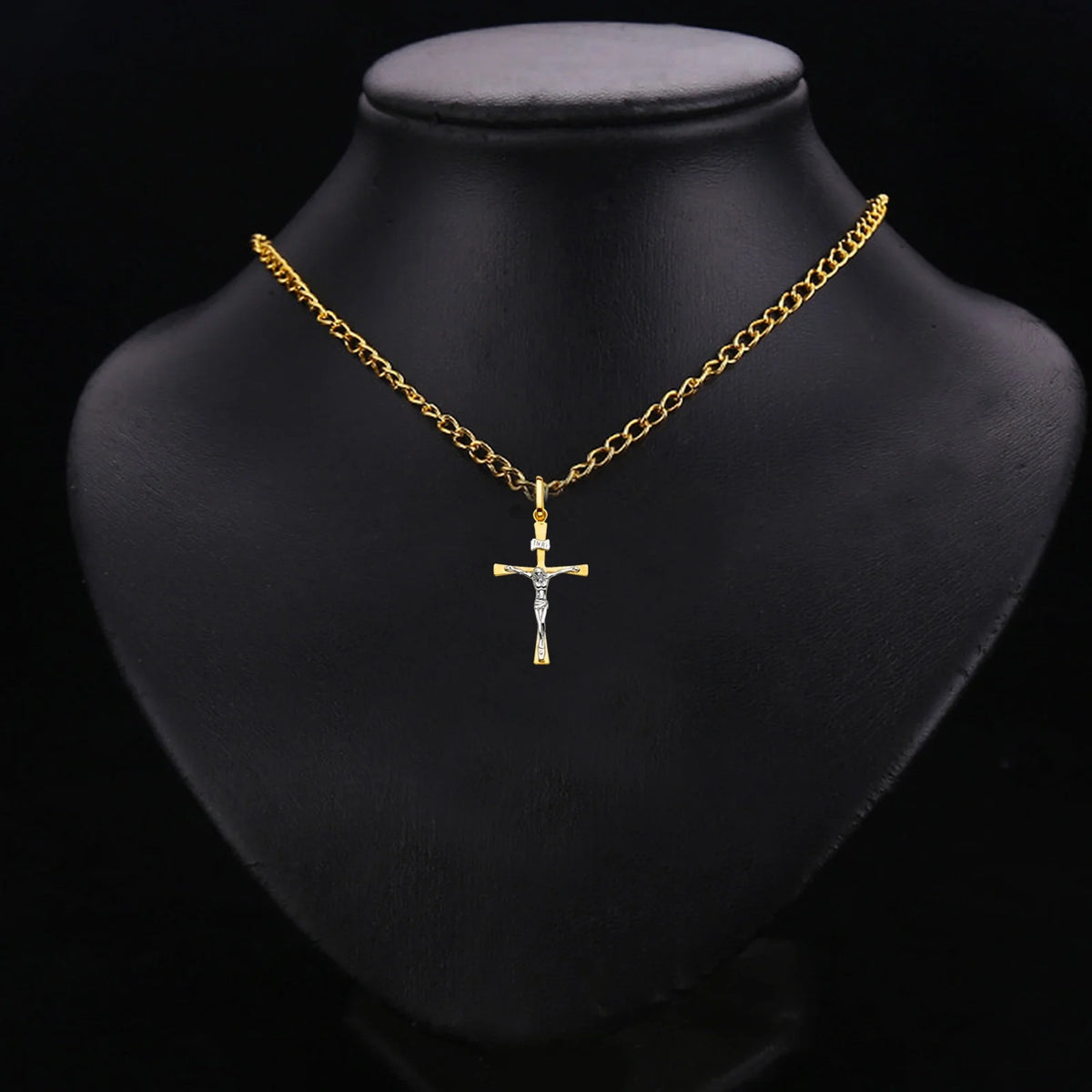 14K Two-Tone Yellow & White Gold Crucifix Cross Pendant – 35×17mm