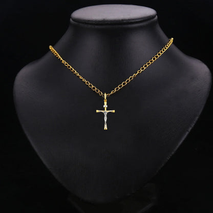 14K Two-Tone Yellow & White Gold Crucifix Cross Pendant – 35×17mm
