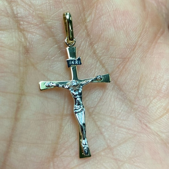 14K Two-Tone Yellow & White Gold Crucifix Cross Pendant – 35×17mm