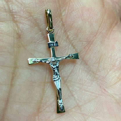 14K Two-Tone Yellow & White Gold Crucifix Cross Pendant – 35×17mm