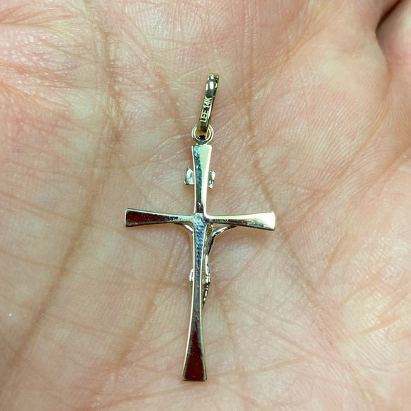14K Two-Tone Yellow & White Gold Crucifix Cross Pendant – 35×17mm